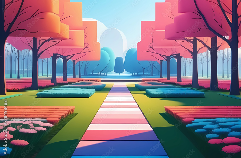 Obraz premium A park with blooming rose trees. Illustration