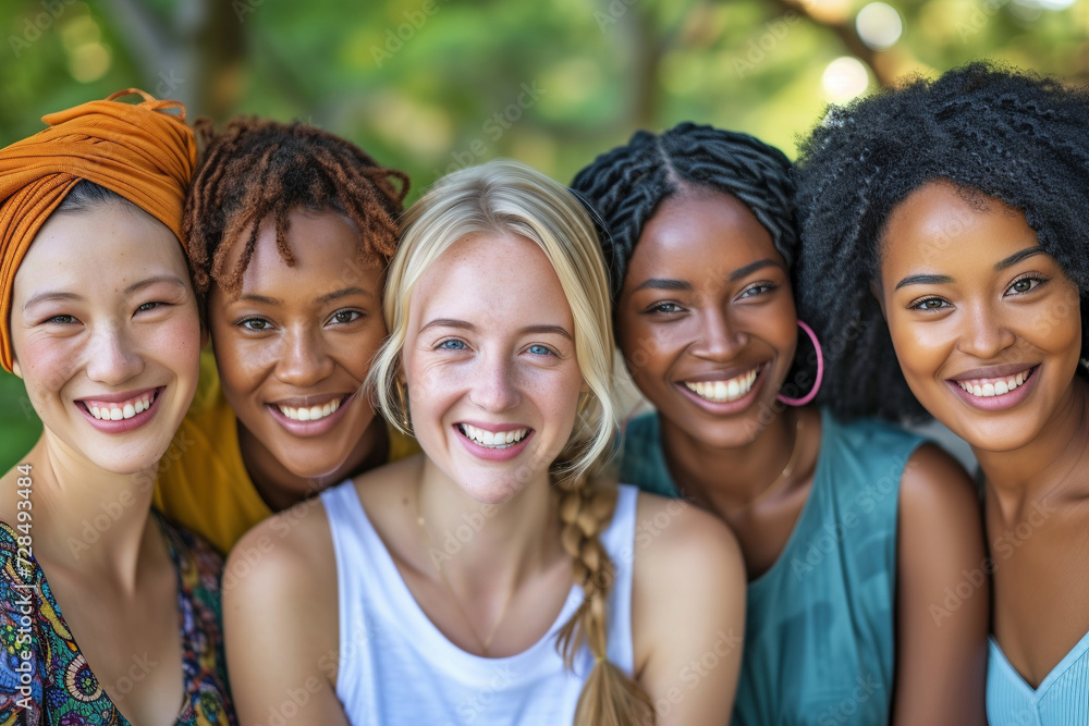 Diverse Group of Smiling Women Embracing Friendship Diverse Group of Smiling Women Embracing Friendship