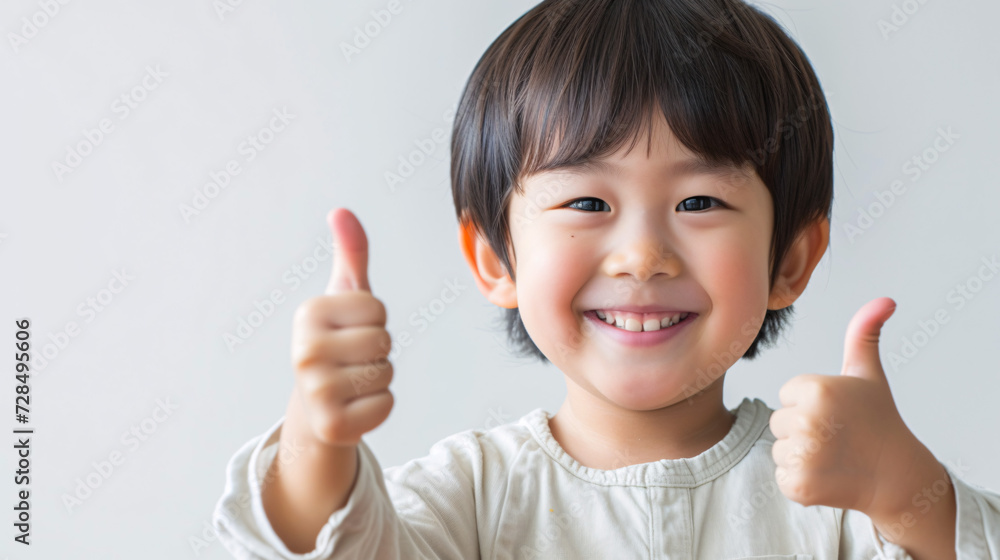 明るく元気にサムズアップをする日本人の子供 明るく元気にサムズアップをする日本人の子供