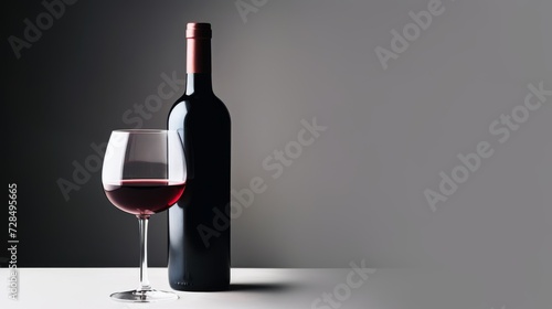 A glass of red wine and glass on a grey background.