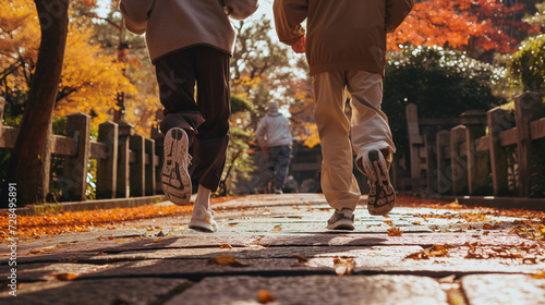 ジョギングを楽しむシニア日本人カップル © おでんじん