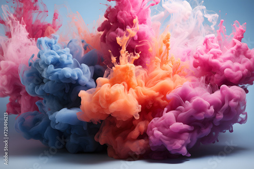  A close up of a colorful cloud of ink,AI generated photo.