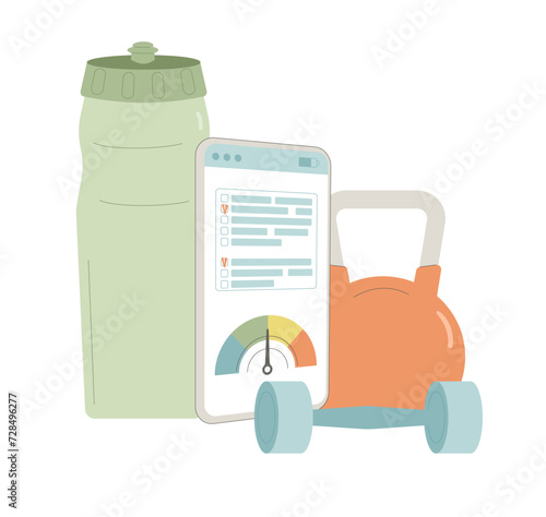 Fitness sport and active life tracking. Body mass index chart indicator. Weight and training control application. Vector flat illustration