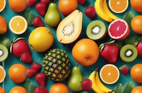 Exotic Tropical Fruits,Vegetarian Fruit Food On Table