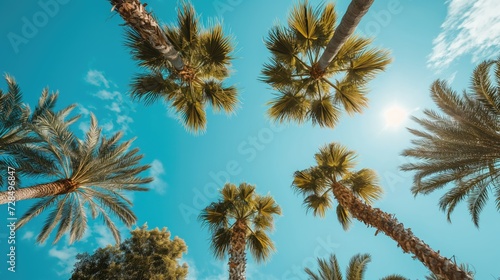Tropical palm trees in a circle against the sky © cherezoff