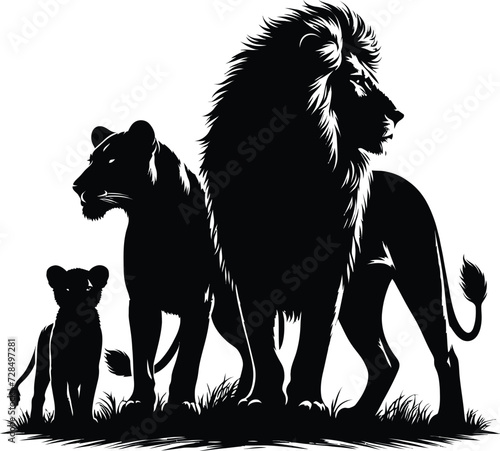 Lion with family silhouette