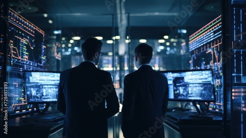 IT specialists confer at a meeting and discuss news in the computer industry