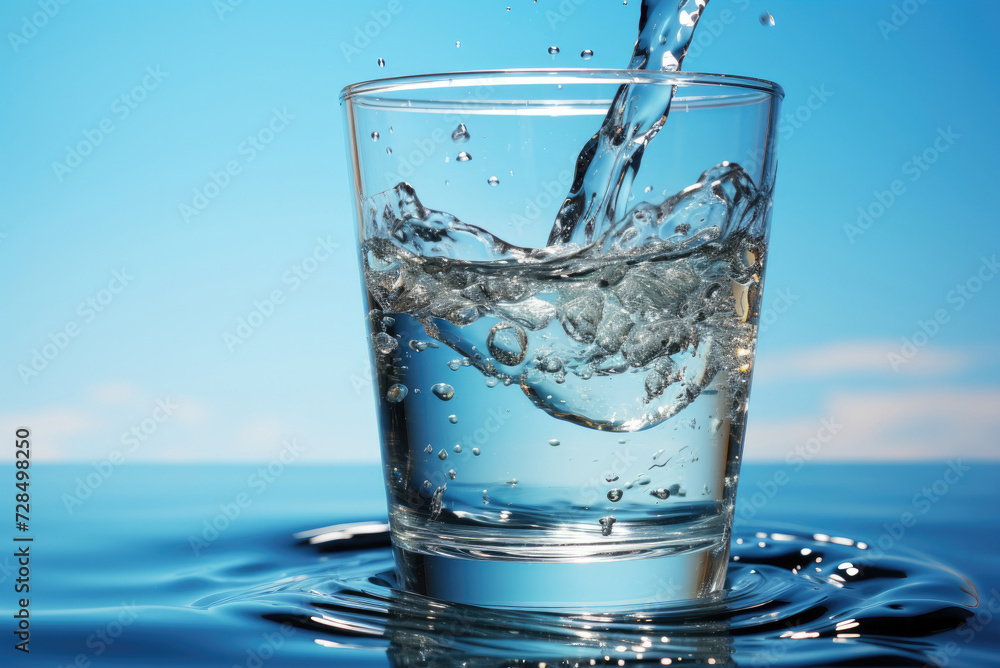 Stream of pure crystal clear water is poured into the glass Stream of pure crystal clear water is poured into the glass