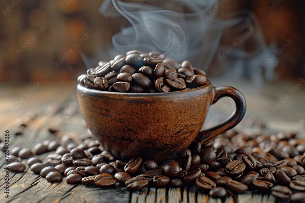 Fototapeta premium A cup of coffee in which coffee is brewed in a cafe