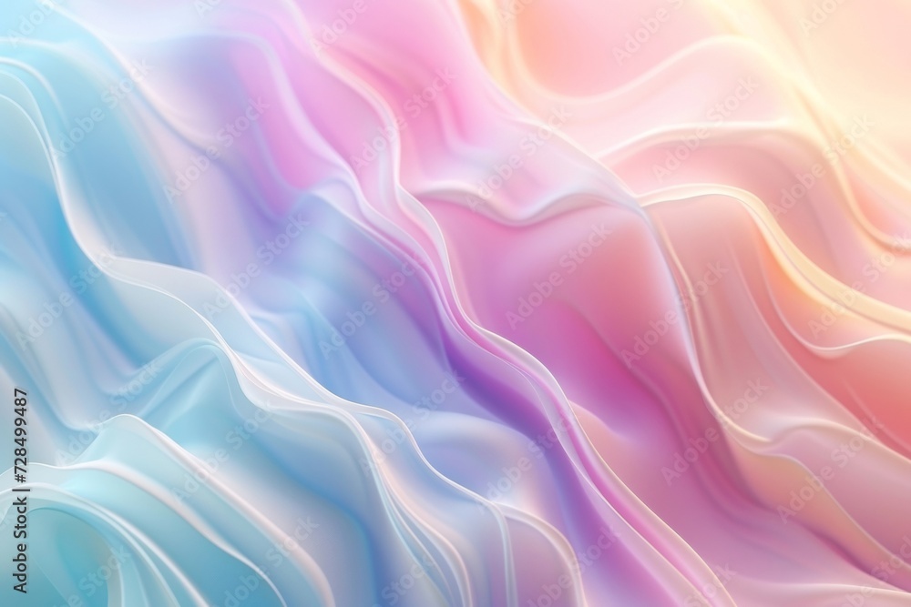 Fototapeta premium Enhance your design with this abstract wave background featuring pastel curve graphics and a smooth pink and blue pattern for a modern and stylish effect.