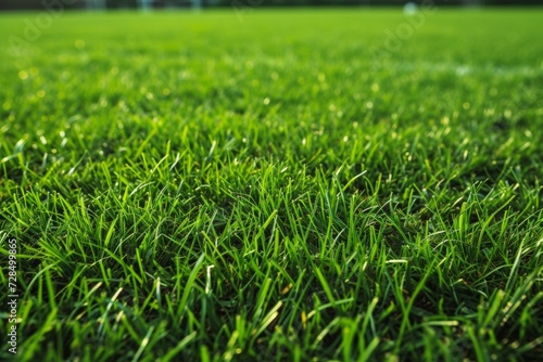 The field's green grass serves as the perfect background for a thrilling soccer game, with the sport's lawn marked by crisp white lines.