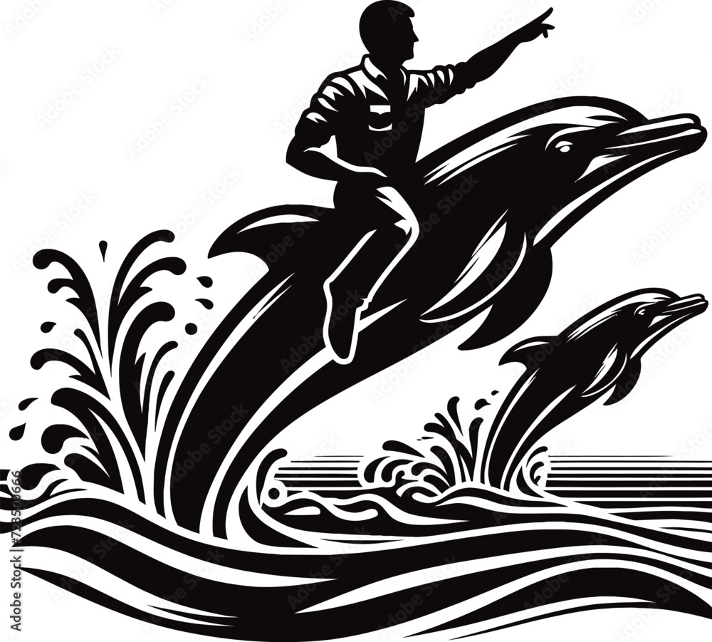 Dolphin Riding Men black silhouette