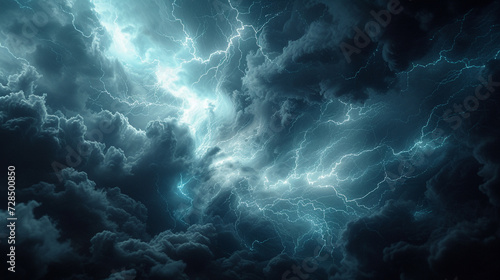 Encounter an abstract storm of ebony and silver, where lightning streaks across the obsidian sky, illuminating the darkness with an electrifying and dynamic display. 