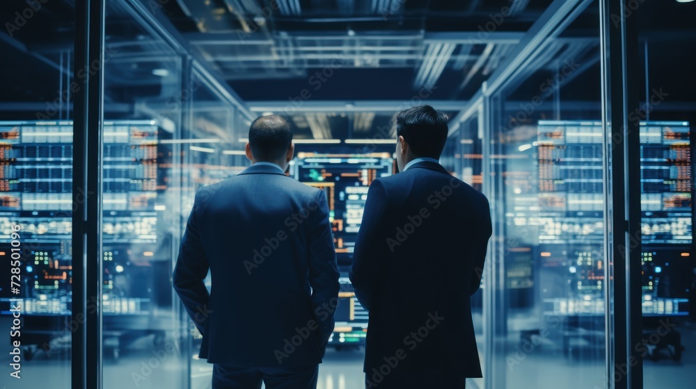 IT specialists confer at a meeting and discuss news in the computer industry
