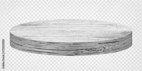 Wood table perspective view, wooden surface of circle desk, circle top made of white timber board isolated on transparent background. Tabletop interior design element, Realistic 3d vector for your des