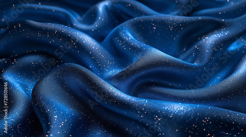 Envision a celestial dance of midnight blue and silver silk, an ethereal cosmic tapestry with swirling constellations in an abstract arrangement. 