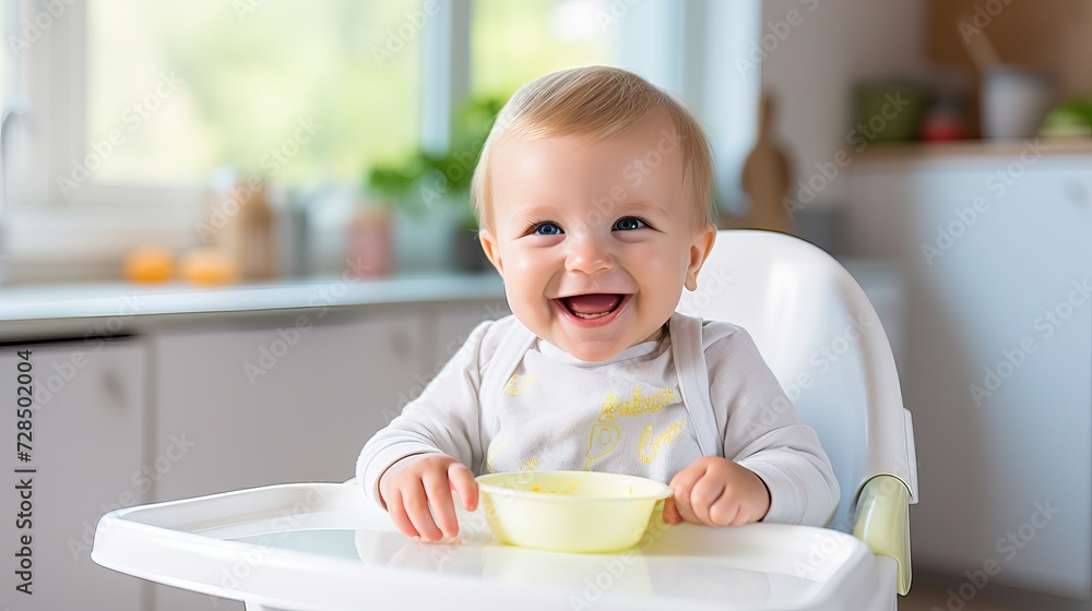Happy Baby Feeding: Laughter in High Chair Happy Baby Feeding: Laughter in High Chair
