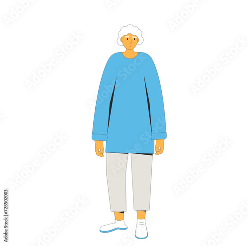 Vector senior woman isolated on white background. Middle-aged character on retirement.