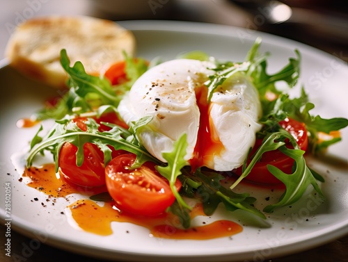 Healthy Breakfast Delight: Arugula and Tomato Salad and Poached Egg