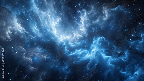 Ethereal wisps of celestial blue and silver intertwine  forming an abstract representation of the cosmic dance of stars. 