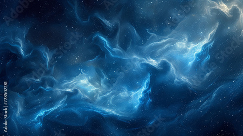 Ethereal wisps of celestial blue and silver intertwine, forming an abstract representation of the cosmic dance of stars. 