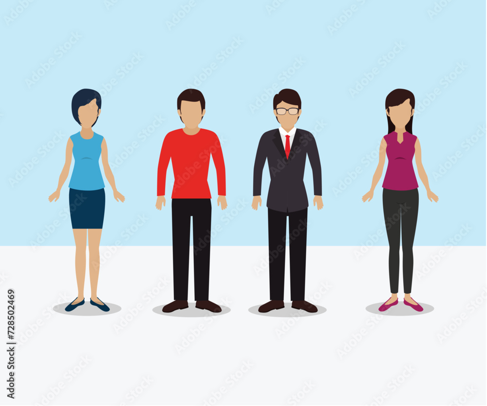 Business multinational team. Vector illustration of cartoon men and women.