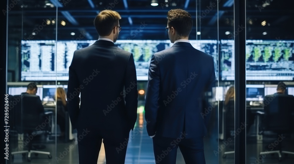 Fototapeta premium IT specialists confer at a meeting and discuss news in the computer industry