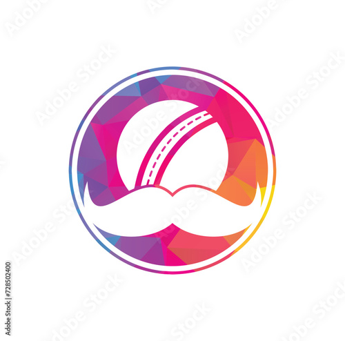 Strong cricket vector logo design. Moustache and cricket ball vector icon design.