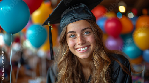 Happy young student with graduation hat and air balloons © vetre
