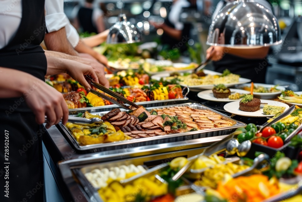 Enjoy a lavish spread at the buffet with bar-b-q grilled meats, a selection of salads, and sweet treats at your next wedding or festive event. Enjoy a lavish spread at the buffet with bar-b-q grilled meats, a selection of salads, and sweet treats at your next wedding or festive event.