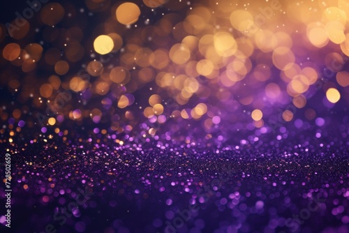 holiday season with this gold and purple abstract glitter confetti bokeh background. The light and shimmer of christmas  bokeh  gold.