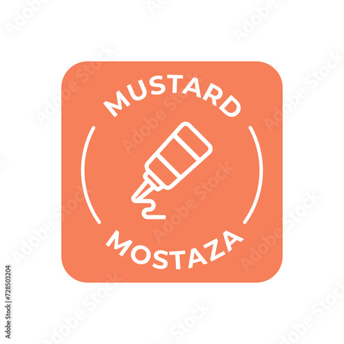 Simple Isolated Vector Logo Badge Ingredient Warning Label. Colorful Allergens icons. Food Intolerance Mustard. Written in Spanish and English