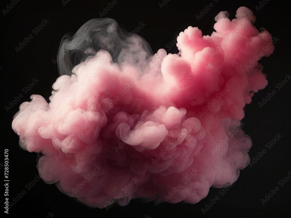 Beautiful pink smoke spreading across the floor. Elegant scene, textured clouds of fog on a dark background.