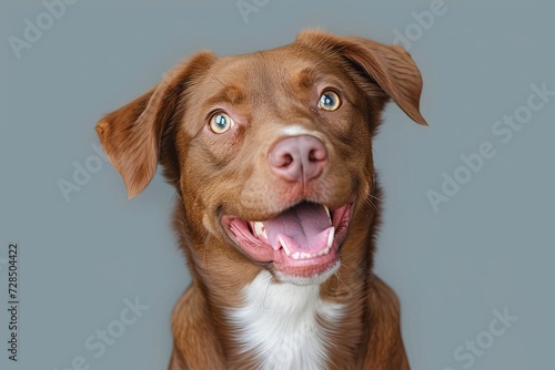 A lively brown and white sporting dog, with a wagging tail and a joyful open-mouthed expression, proudly displays its liver-colored coat and snout as a beloved companion and cherished member of the f