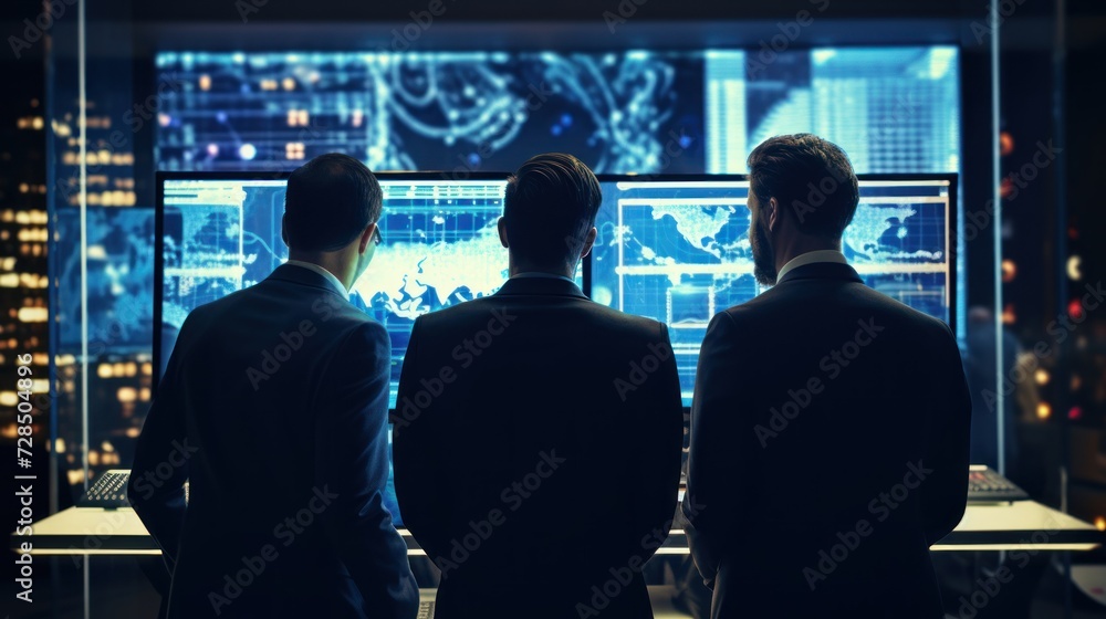 Fototapeta premium IT specialists confer at a meeting and discuss news in the computer industry