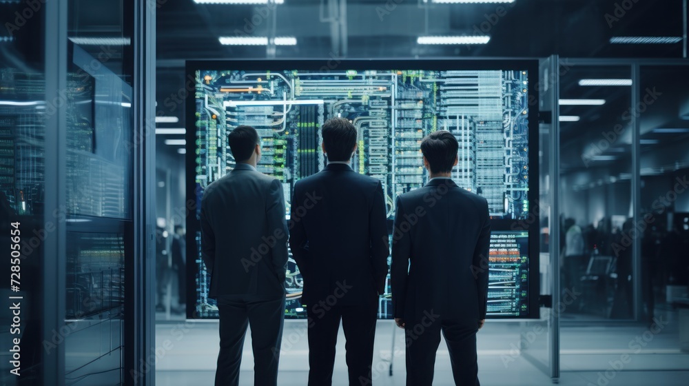 Fototapeta premium IT specialists confer at a meeting and discuss news in the computer industry