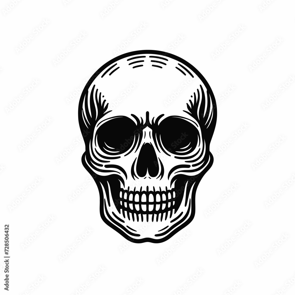 basic line Human skull  vector