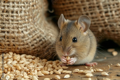 A tiny rodent indulging in a feast of seeds, surrounded by a bounty of grains, represents the resilient and resourceful nature of small creatures in the wild