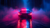 Strobe lights of police car at night with smoke background