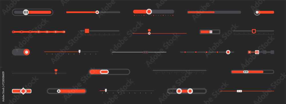 Set of user interface sliders bar. Orange slider bar collection