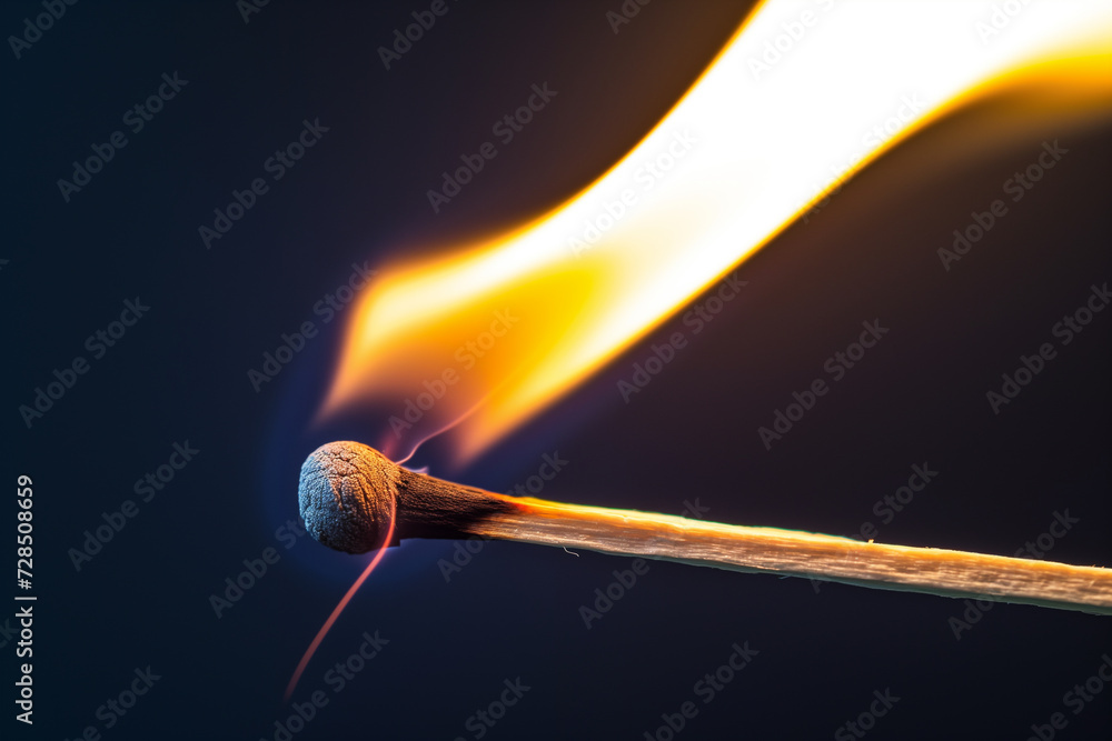 burning match close-up on a dark background burning match close-up on a dark background