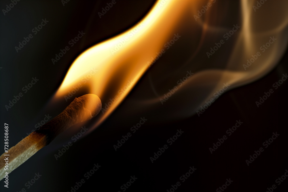 burning match close-up on a dark background burning match close-up on a dark background