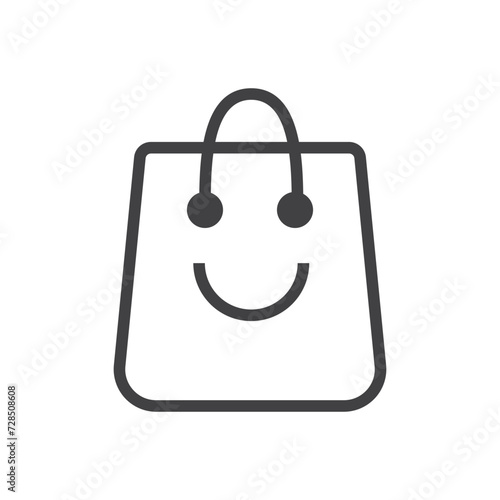 Smiling shopping bag, tote bag, cart vector logo line solid icon