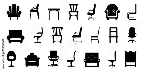 Chair and armchair silhouette isolated on a white background. Black chair silhouettes group. Chair icons photo