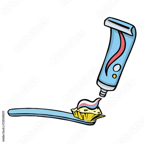 toothpaste tube and toothbrush, personal hygiene illustration, vector