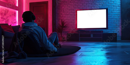 Empty Entertainment: Teenager Staring at Blank TV Screen, Bored with Lack of Programming