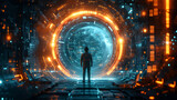 Man Standing in Front of Futuristic Tunnel