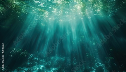 Tranquil Underwater Scene with Glass Blur Effect - Ocean Depths Wallpaper, Mysterious Aqua Abstract Background © gfx_nazim