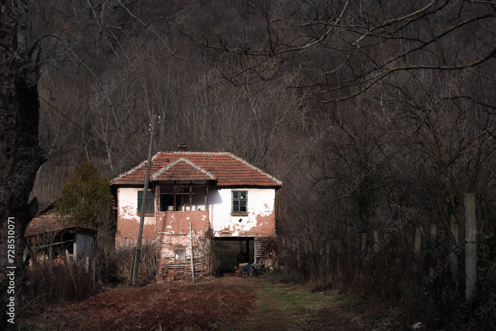 Old dilapidated houses in an abandoned mountain Serbian village in southeastern Serbia, on the slopes of Suva Planina mountain. Old dilapidated houses in an abandoned mountain Serbian village in southeastern Serbia, on the slopes of Suva Planina mountain.