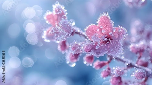 Beautiful Frosted Pink Flowers with Water Droplets